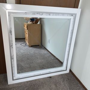 LED White and Gray Marble Mirror